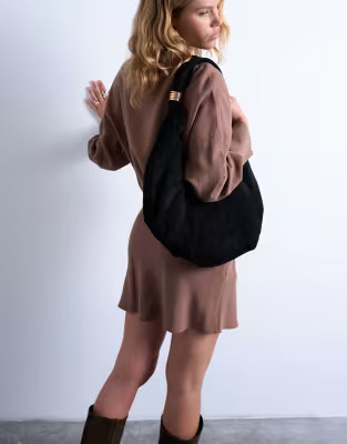 Topshop Sterling real suede scoop shoulder bag in black | ASOS (Global)