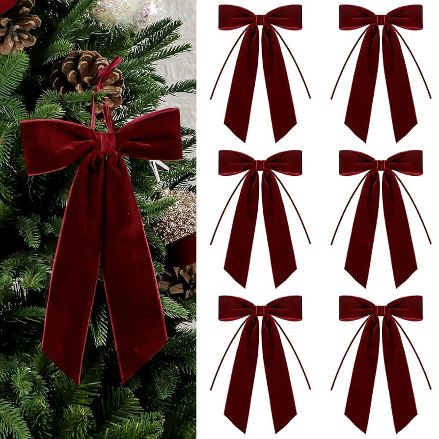 6 Pcs Christmas Velvet Bows - 10 x 7 Inch Vintage Ribbon Bow for Gift Wrapping Xmas Tree Wreath G... | Amazon (US)
