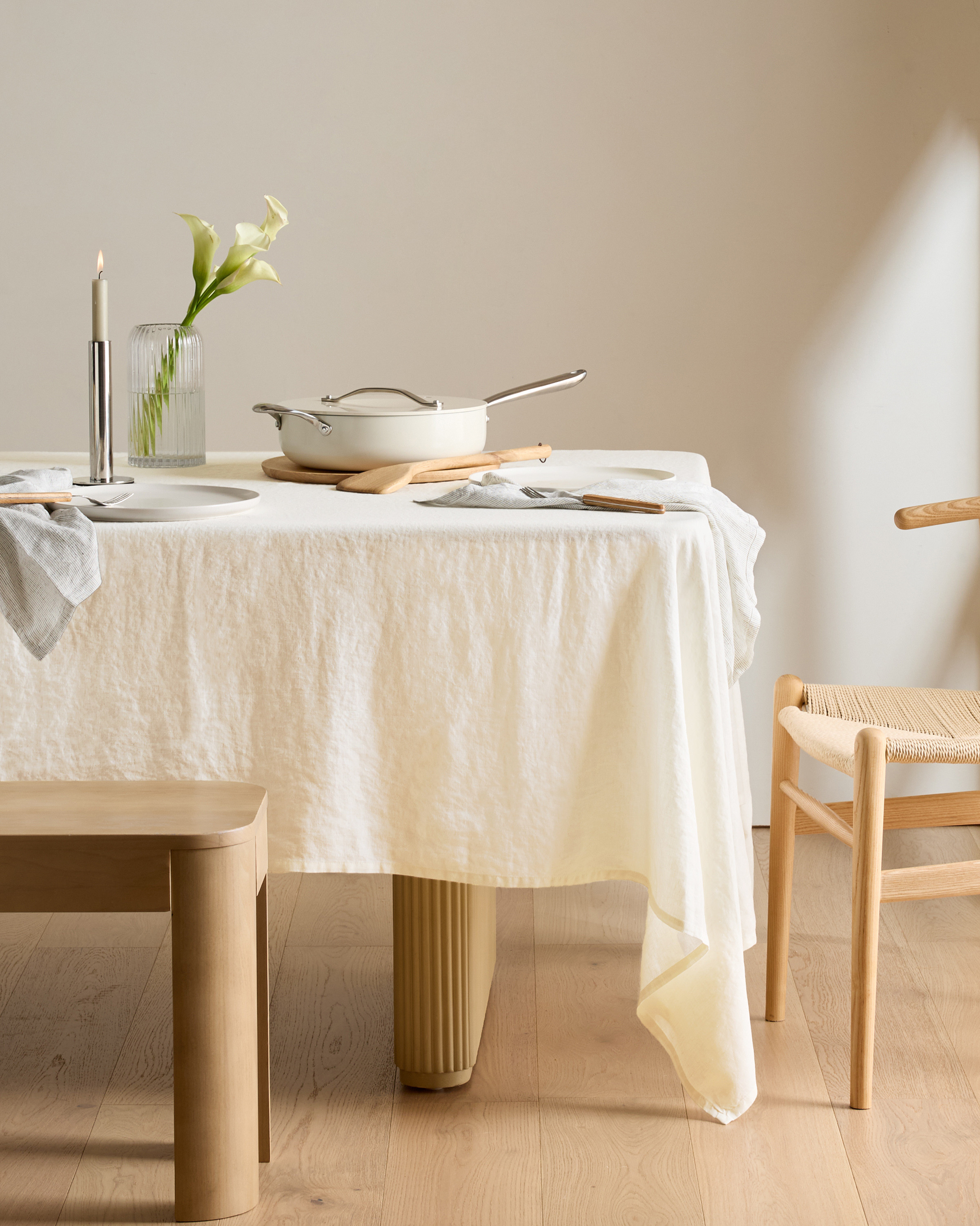 Quince | European Linen Tablecloth in Ivory, Size 70x90 | Quince