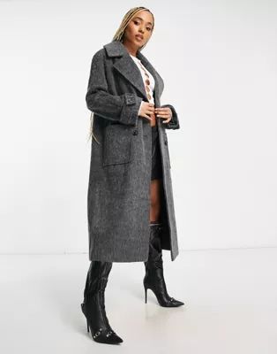 ASYOU brushed midaxi oversized coat in charcoal | ASOS (Global)