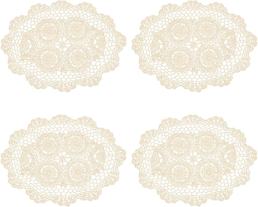kilofly Crochet Cotton Lace Placemats Doilies 4pc, Oval, Beige, 11.8 x 17.7 inch | Amazon (US)