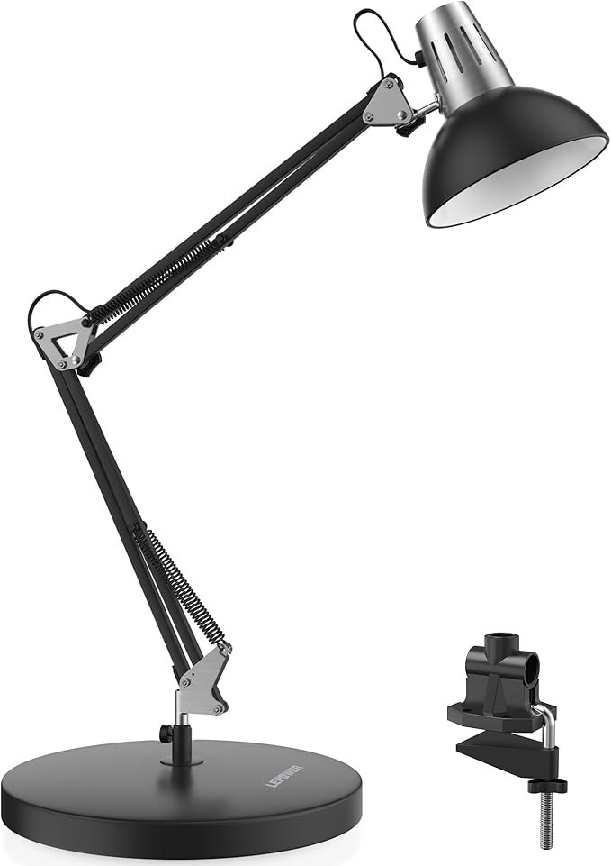 LEPOWER Metal Desk Lamp, Adjustable Goose Neck Architect Table Lamp with On/Off Switch, Swing Arm... | Amazon (US)