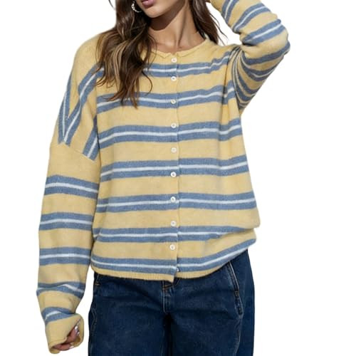 Women Knitted Cardigan Sweaters Long Sleeve Button Down Loose Knitwear Tops Y2k Vintage Jumper Kn... | Amazon (US)