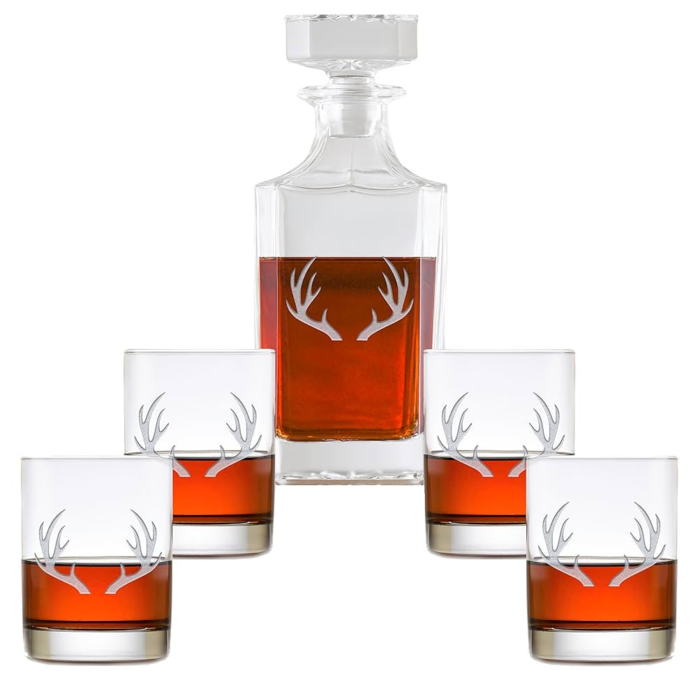 Deer Elk Antlers Whisky Decanter and Glasses Gift Set of 5 | Amazon (US)