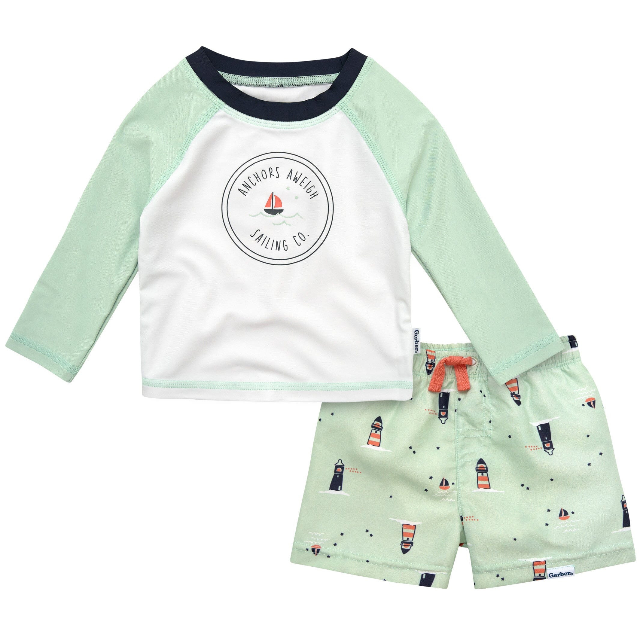 2-Piece Baby & Toddler Boys UPF 50+ Lighthouse Rash Guard & Swim Trunk | Gerber Childrenswear