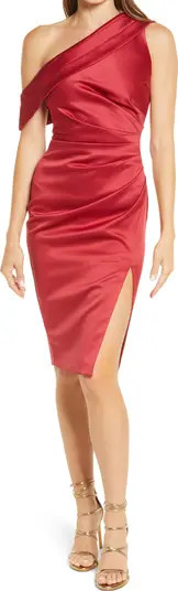 Pleated One-Shoulder Satin Dress | Nordstrom