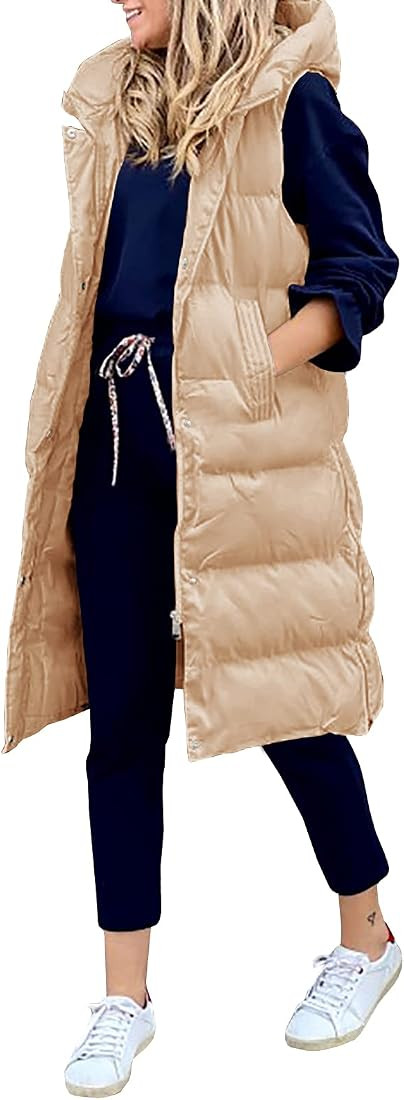 Inorin Womens Down Vest with Stand Collar Thick Hooded Sleeveless Long Coats Jacket | Amazon (US)