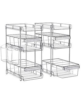 WAKISA Clear Bathroom Organizers 2 Sets 3 Tier, Stackable Under Kitchen Sink Organizers and Stora... | Amazon (US)