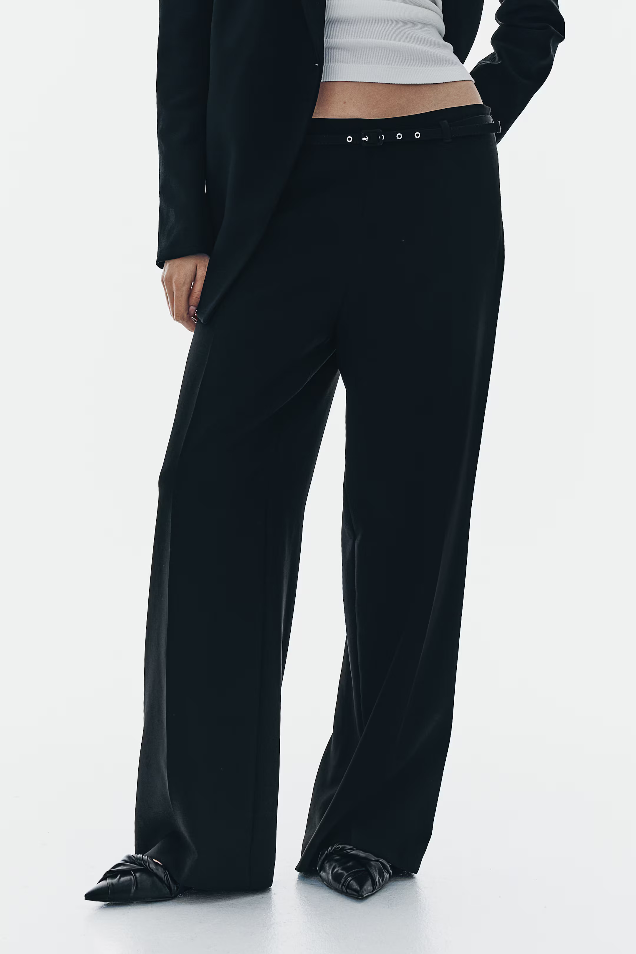 Wide Pants with Belt - Black - Ladies | H&M US | H&M (US + CA)