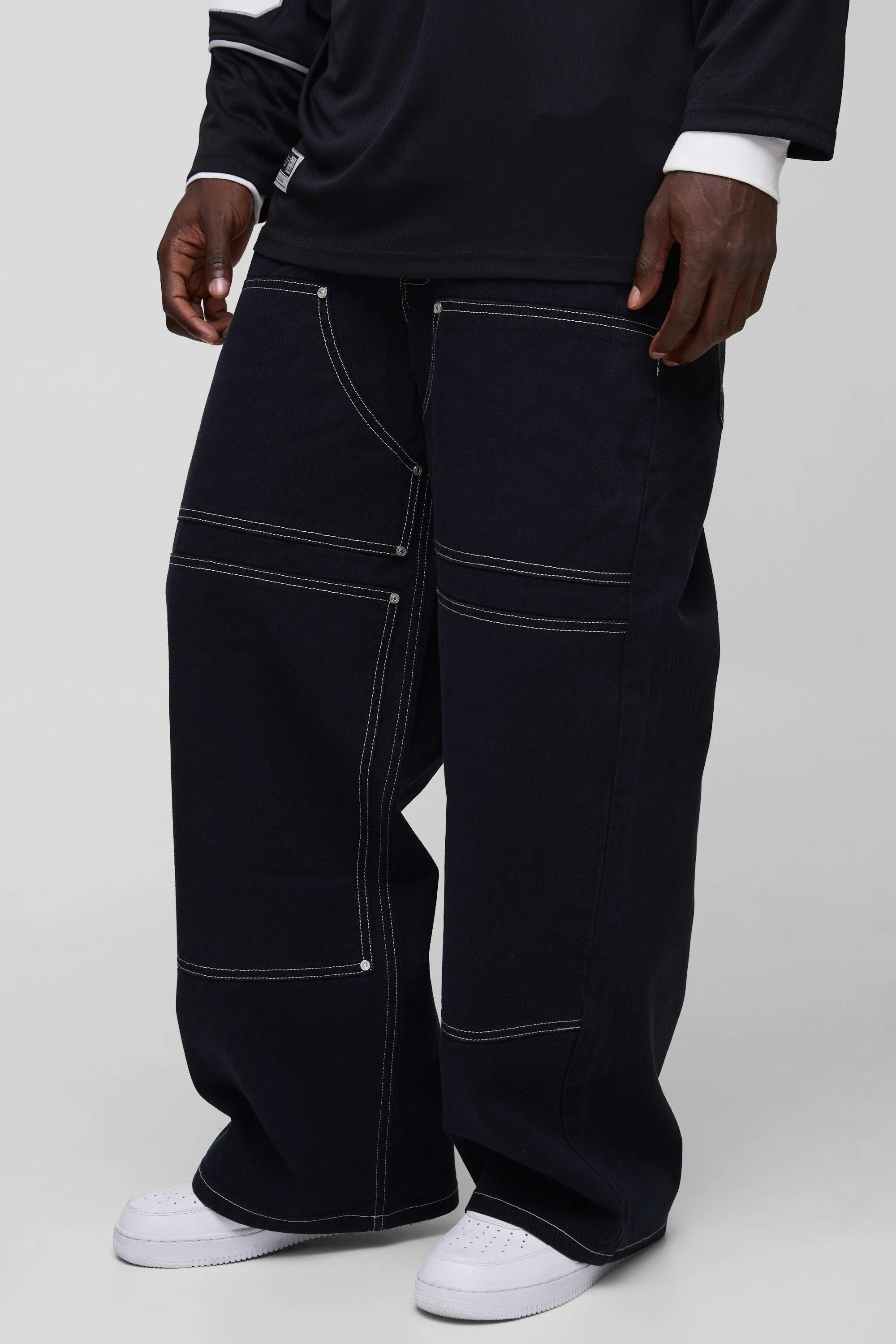 Jeans | Baggy Twill Contrast Stitch Carpenter Trousers | boohooMAN | boohooMAN (US & Canada)