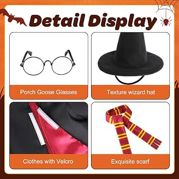 4Pcs Christmas Wizard Goose Outfits, Lawn Porch Goose Statue Wizard Costume | Amazon (US)