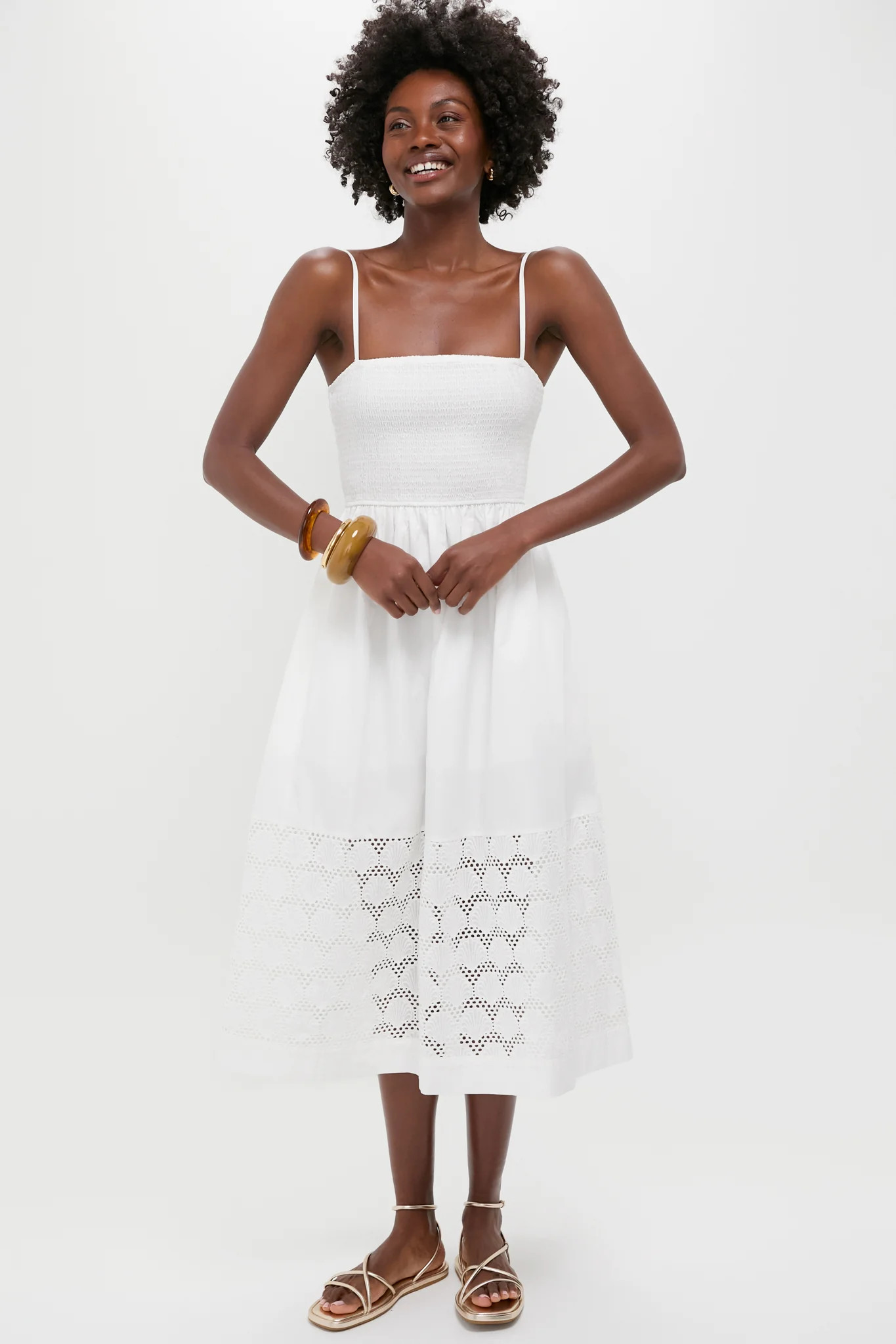 White Smocked Seashell Embroidery Harbor Dress | Tuckernuck (US)