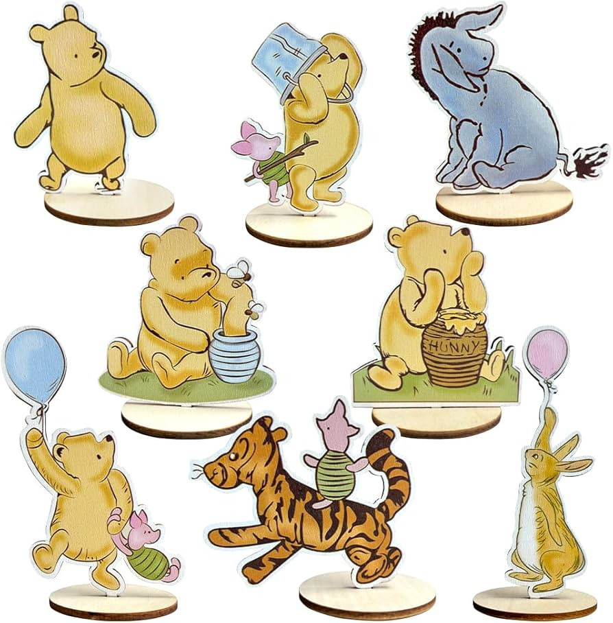 16 Pcs Classic Winnie Wood Table Centerpieces Bear Cutout Shapes Creatures Table Topper for Baby ... | Amazon (US)