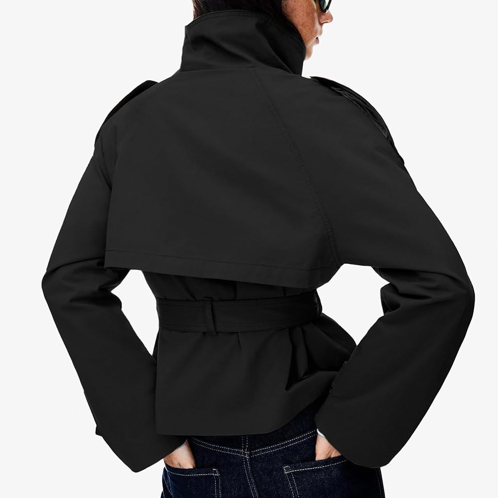 Women's Cropped Trench Coat Double Breasted Short Jacket High Collar Fall Winter Coats Trendy Out... | Amazon (US)