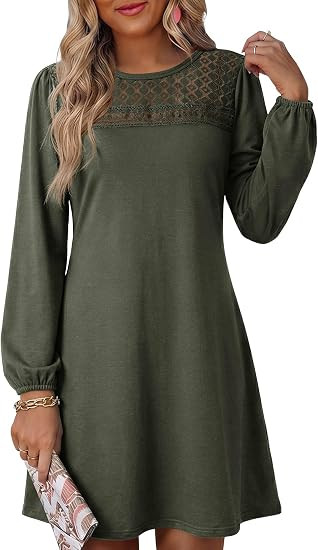 Dokotoo Womens Long Sleeve Crewneck Casual A Line Babydoll Mini Dress | Elegant Classy, Empire Wa... | Amazon (US)