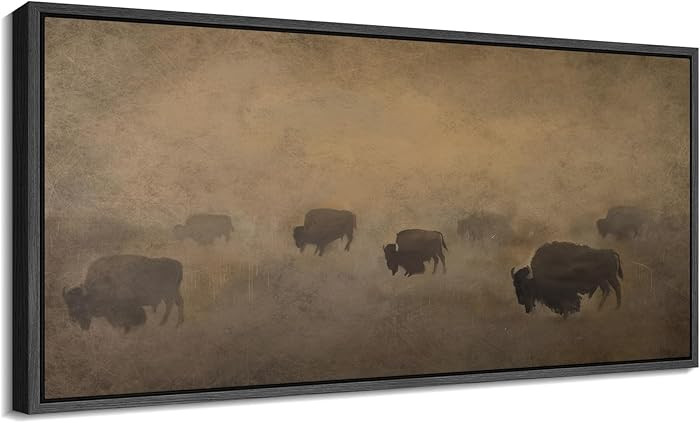 SIGNFORD Extra Large Framed Canvas Buffalo Herd in Dusty Plains Western Prairie Landscape Illustr... | Amazon (US)