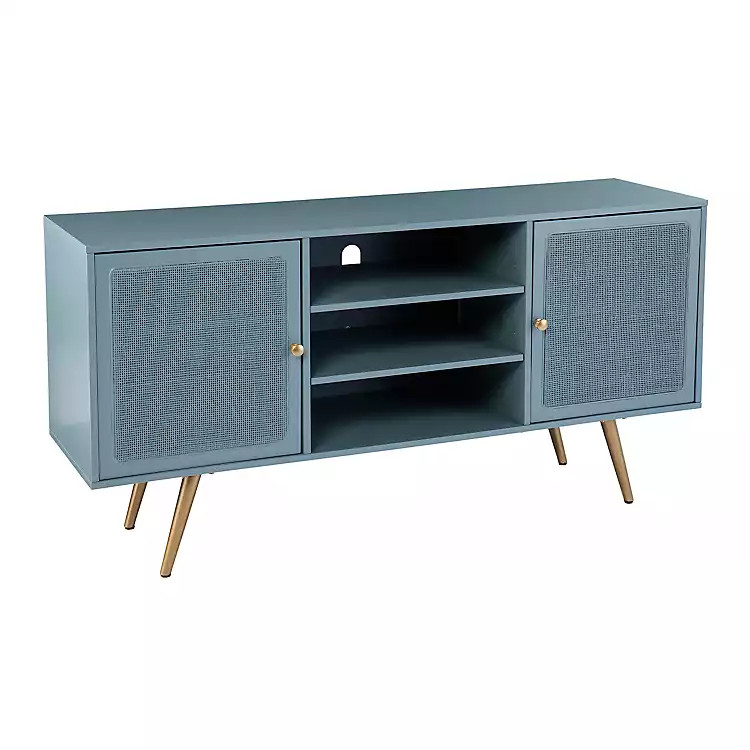 Light Blue Wood and Cane Media Cabinet | Kirkland's Home