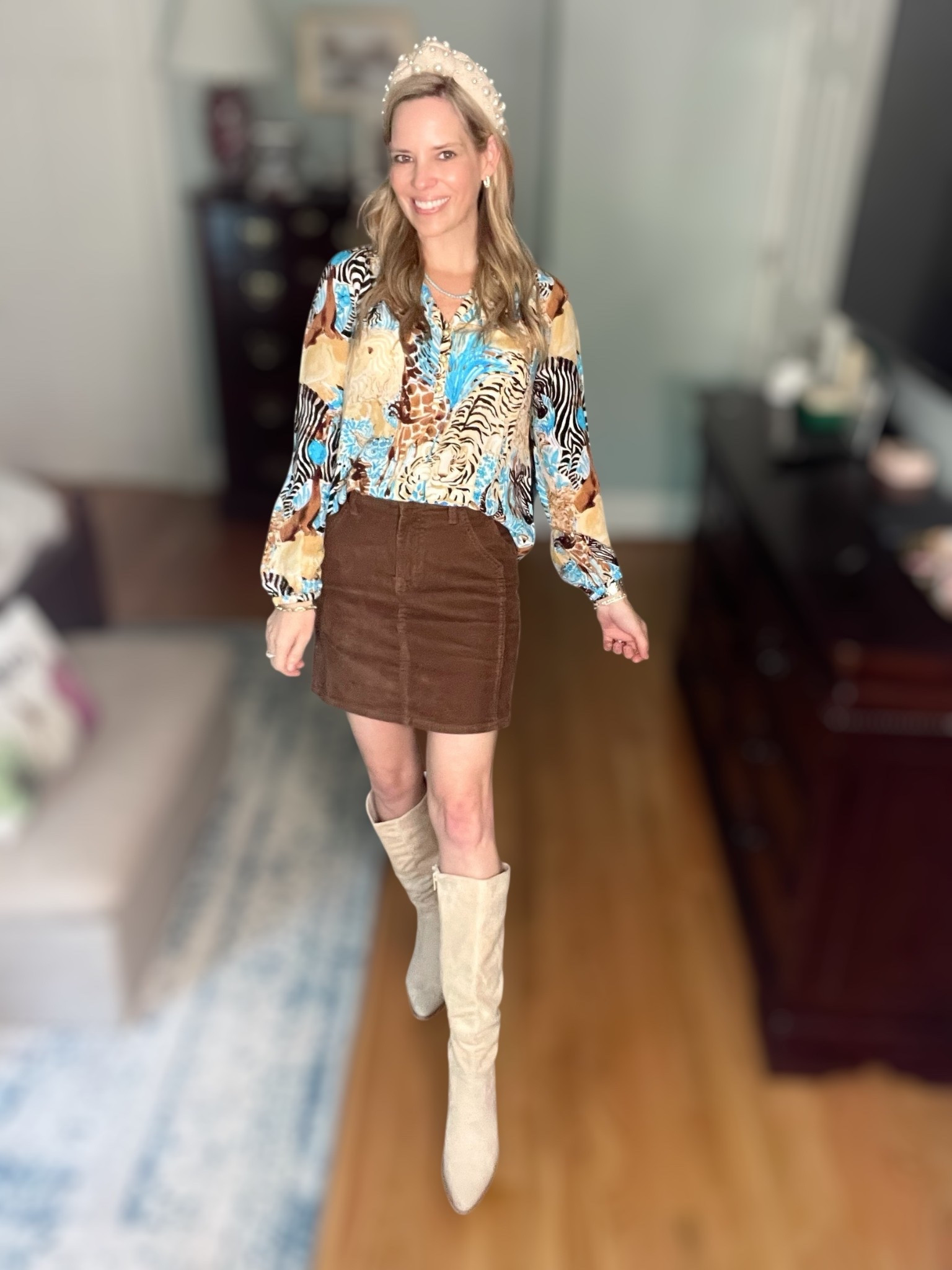 ✨ Use code PREPPYREBEL for 10% off at Melinda Maria Jewelry ✨


Fall glam done right 🍂 I styled the Lilly Pulitzer Elsa Silk Top (wearing XS) in this bold animal + tropical print with a chic brown corduroy mini skirt for a cozy yet polished look. To elongate the legs and keep things sleek, I added knee-high suede boots in a neutral beige tone. My accessories pull it all together – a pearl knotted headband for a feminine touch, a timeless two-tone pearl link watch, and layered gold tennis + chain bracelets, statement hoops, and a tennis necklace from Melinda Maria Jewelry.

This look is perfect for fall gatherings, casual date nights, or even holiday dinners when you want a mix of luxe and cozy. The silk blouse adds polish, while the corduroy mini and tall boots keep it seasonal and chic.

📌 Style tip: Balance a statement blouse with textured neutrals like suede or corduroy to keep the outfit grounded.

Lilly Pulitzer Elsa silk top XS, brown corduroy mini skirt outfit, knee-high suede boots fall look, pearl headband outfit, fall dinner outfit ideas, chic fall style, Lilly Pulitzer blouse fall, Melinda Maria jewelry discount code PREPPYREBEL.


#LTKFindsUnder100 #LTKShoeCrush #LTKFindsUnder50