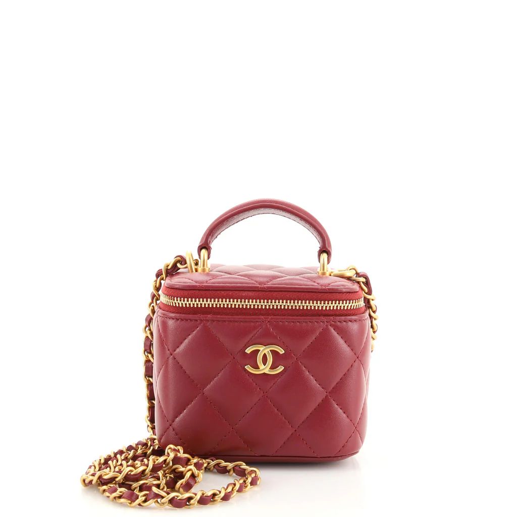 Chanel Classic Top Handle Vanity Case with Chain Quilted Lambskin Mini Red 163115162 | Rebag