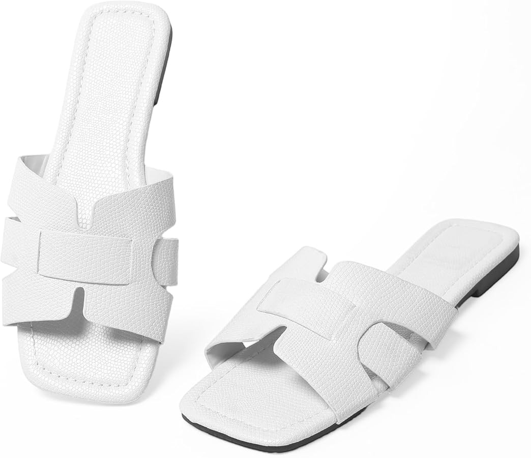 Women's Dressy Casual Flat Sandals, Elegant Comfortable Slip-On Slides with Textured Upper, Versa... | Amazon (US)