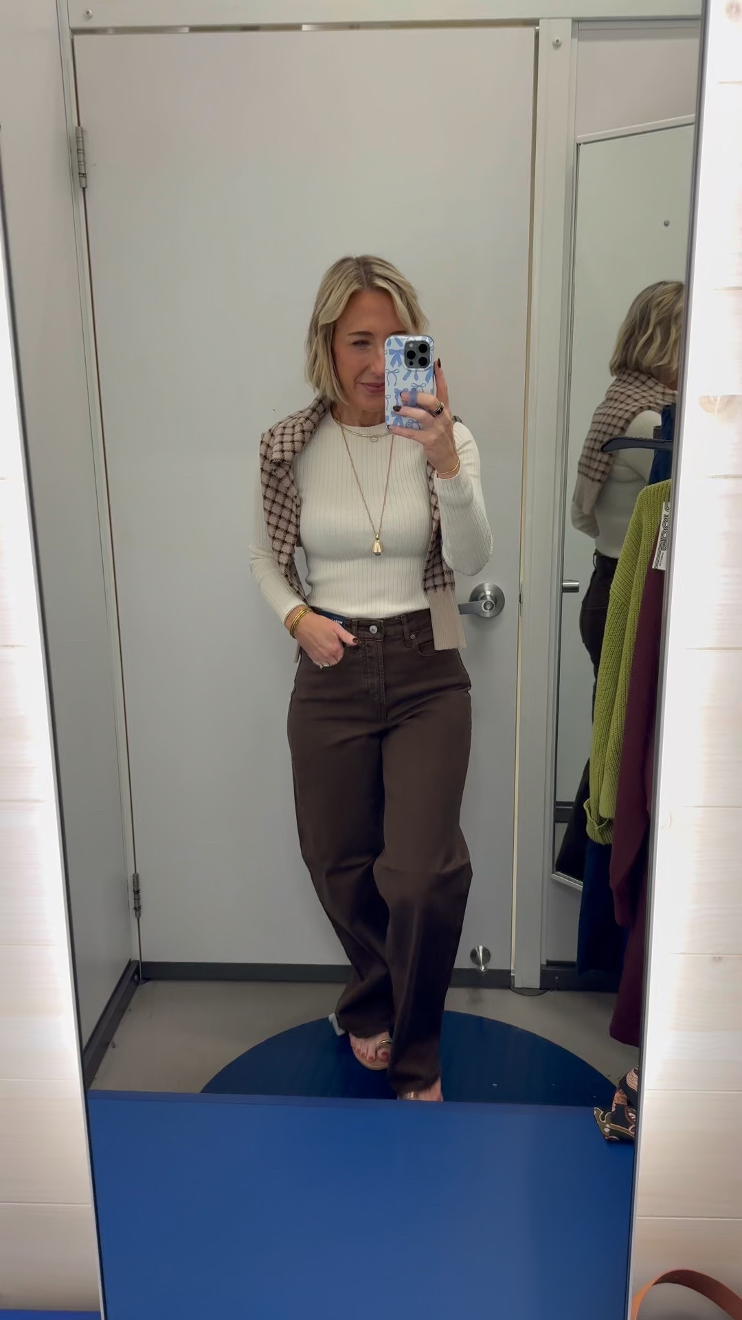 Old Navy - in store try-on: High-Waisted Wide-Leg Trouser - size XS (regular, but petite would have been better). 6 colors. (Navy Plaid & Surface Brown). SoSoft Lite Crew-Neck Long-Sleeve Ribbed Top - size XS. 10 colors.

#LTKOver40 #LTKSeasonal #LTKSaleAlert