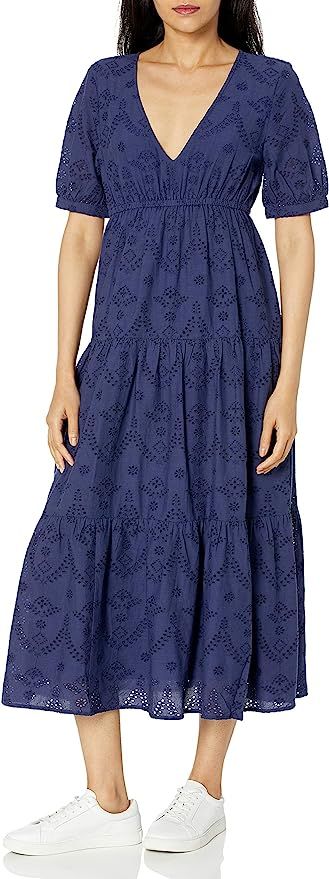 The Drop Women's Imogen Short Sleeve Tiered V-Neck Eyelet Cotton Midi Dress | Amazon (US)