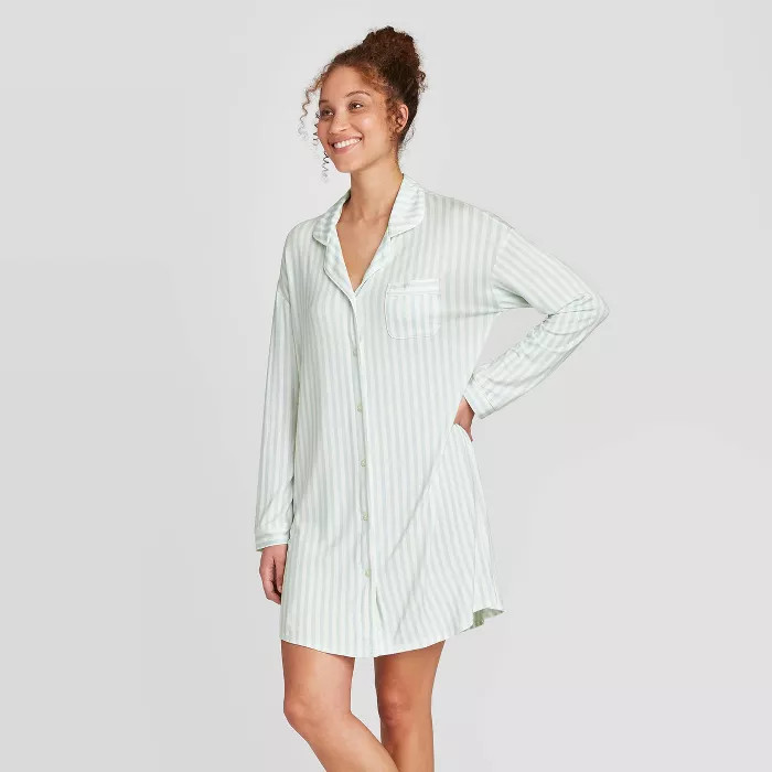 Women's Striped Beautifully Soft Notch Collar Nightgown - Stars Above™ Mint | Target