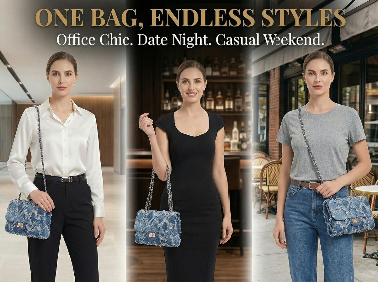 Women Small Shoulder Bags Quilted Crossbody Distressed Jean Denim Purse Evening Bag Clutch Handba... | Amazon (US)