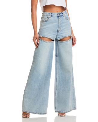Wide Leg Crystal Slit Jeans in Light Blue | Bloomingdale's (US)