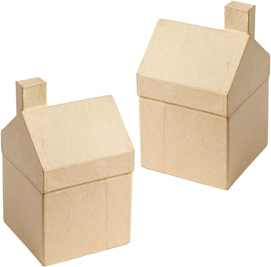 Factory Direct Craft Pack of 2 Paper Mache Houses - Cardboard Papier Mache DIY Gift Boxes Craft, ... | Amazon (US)