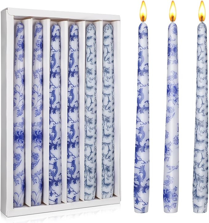 Nuanchu 6 Pcs Chinoiserie Taper Candles 10 Inch Blue and White Decorative Candlesticks Religious ... | Amazon (US)