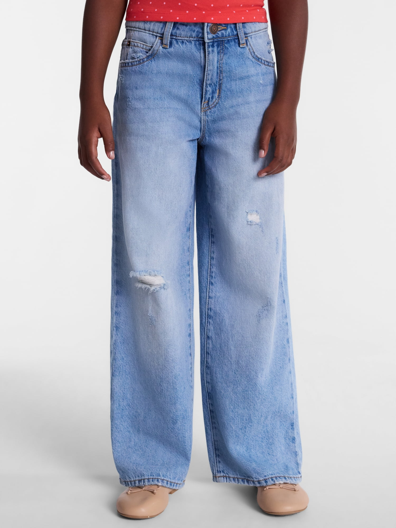 Wonder Nation Girls Baggy Wide Leg Jeans, Sizes 5-18 | Walmart (US)