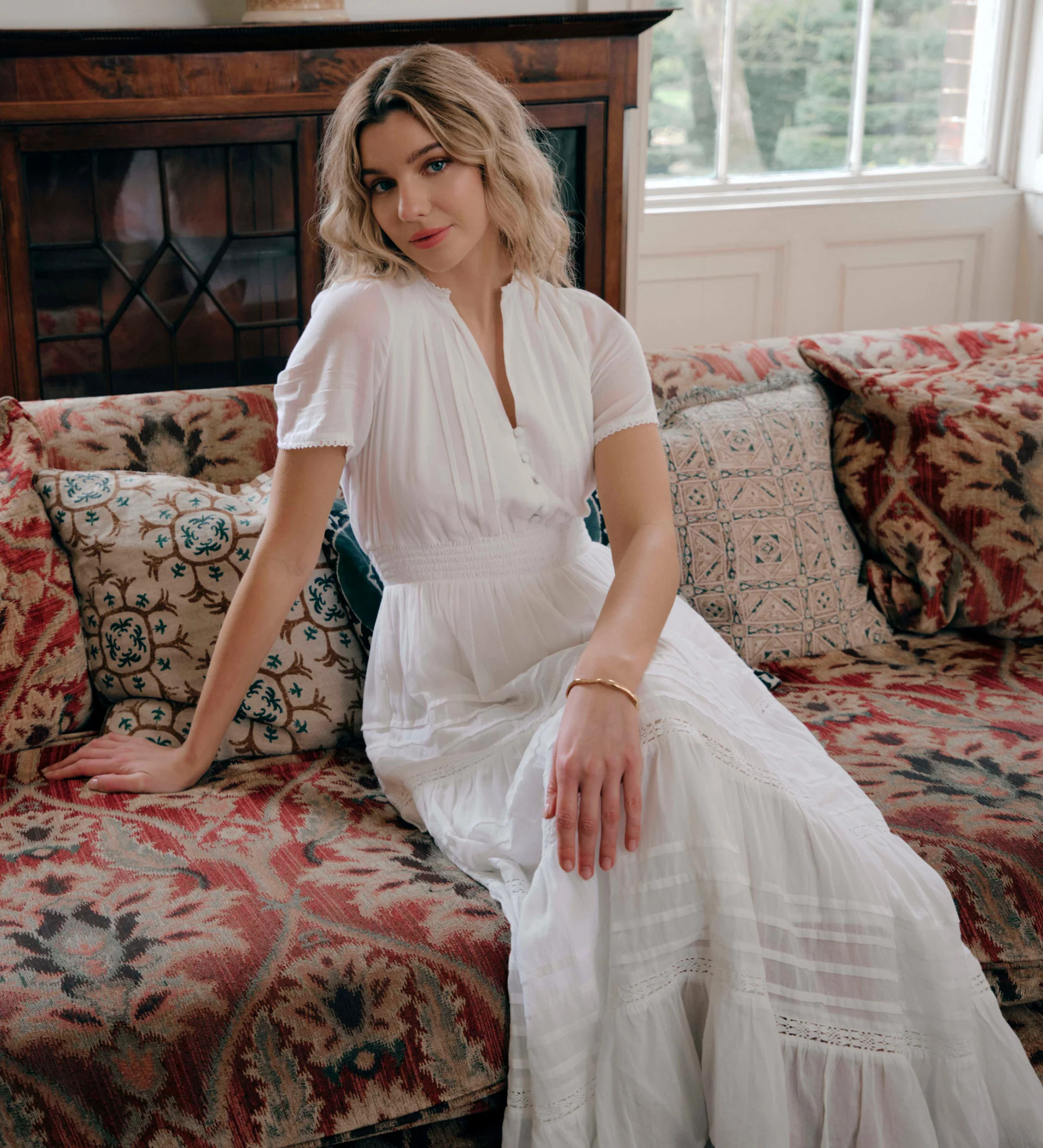 Juniper White Cotton Lace Tiered Midi Dress | Finery London - UK