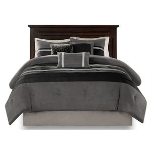 Madison Park Palmer 7-piece Polyester Faux Suede Comforter Set in Black | Cymax