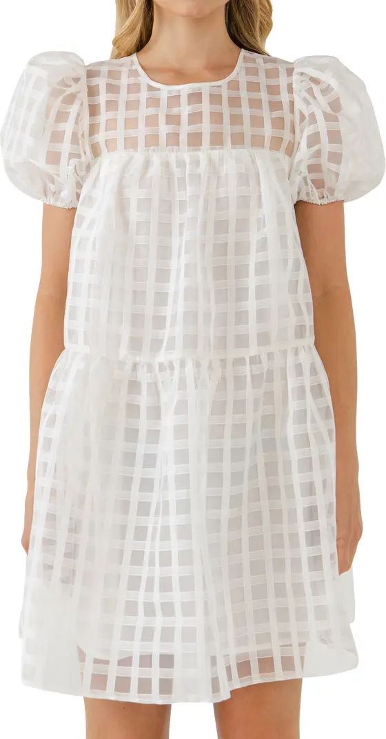 English Factory Gridded Puff Sleeve Dress | Nordstrom | Nordstrom