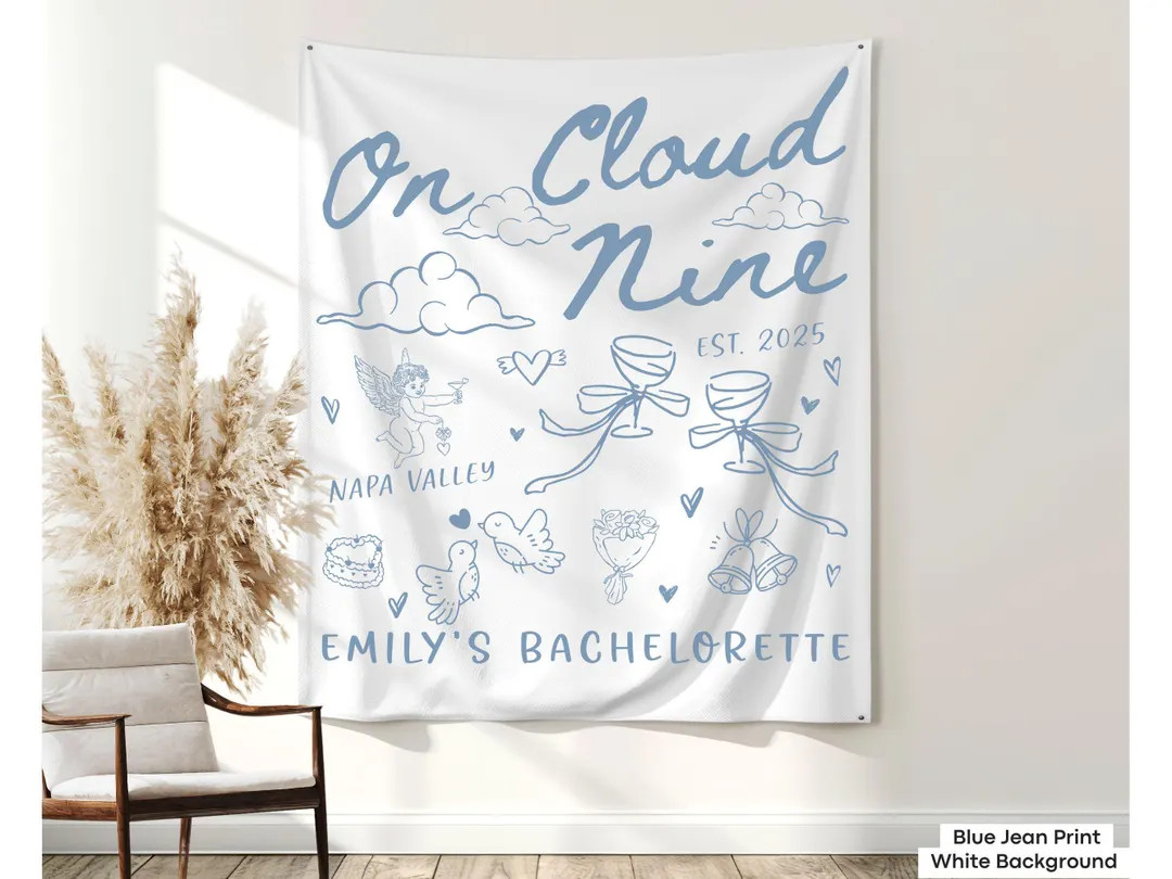 Custom Cloud Nine Bachelorette Party Banner Decor Bride on Cloud Nine Bach Party Wall Tapestry Cl... | Etsy (US)