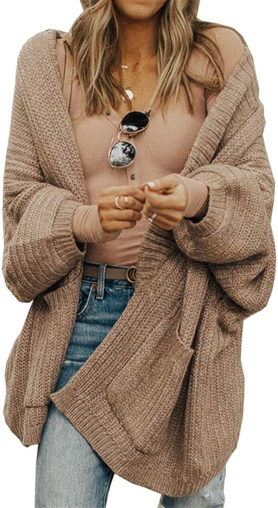 Remikstyt Womens Open Front Cardigans Long Sleeve Knit Oversized Sweaters with Pocket | Amazon (US)