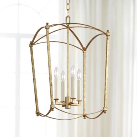 Feiss Thayer 16" Wide 4-Light Antique Guild Gold Lantern Chandelier | Lamps Plus