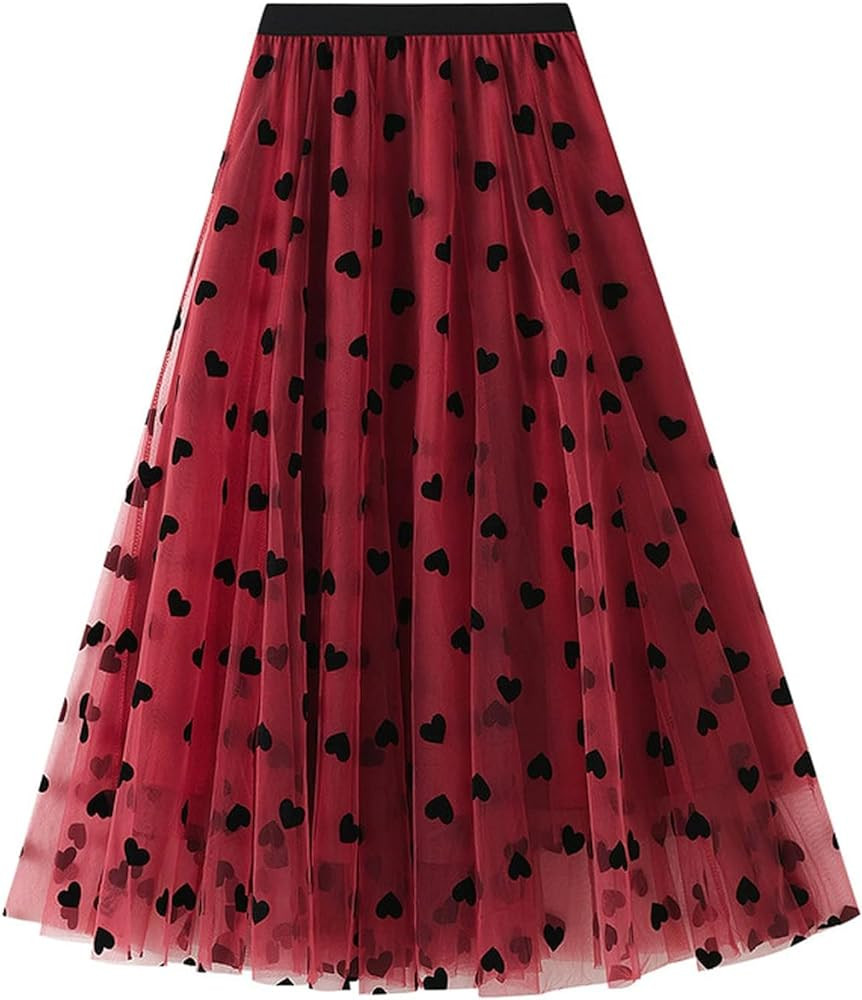 Women's Floral Print Mesh A-Line Midi Skirt 3D Posy Tulle Layered Skirt | Amazon (US)