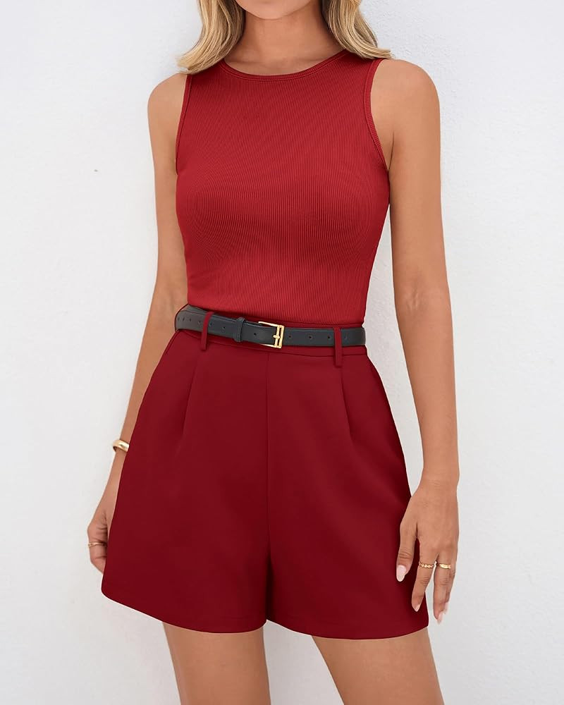 BTFBM 2 Piece Sets for Women Summer 2026 Sleeveless Matching Short Sets Tank Crew Neck Airport Travel Outfits Pockets | Amazon (US)