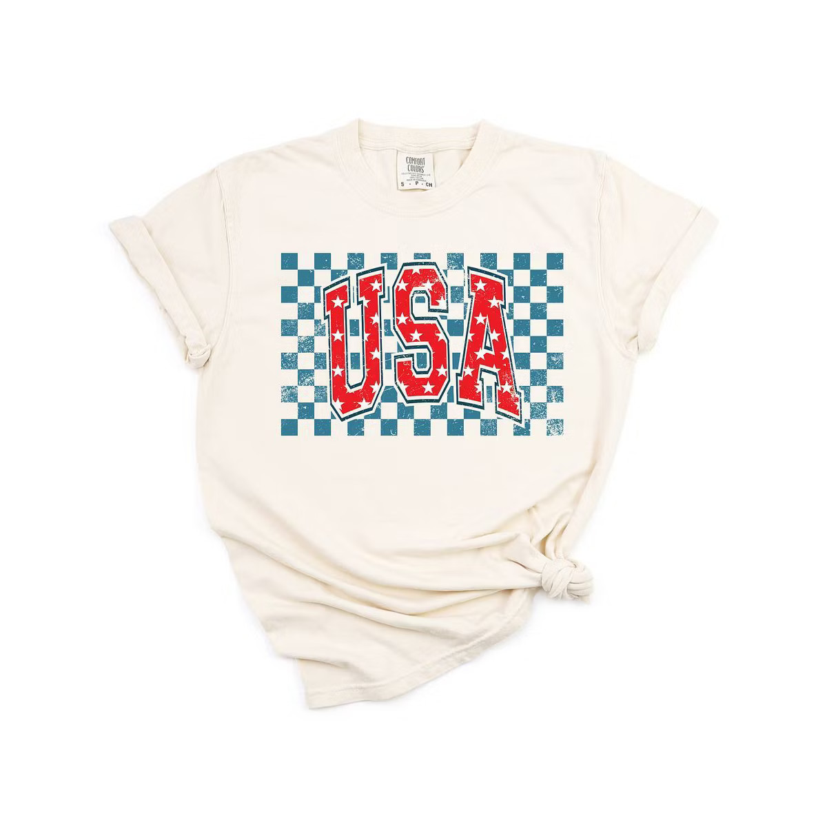 Simply Sage Market Women's USA Checkered Stars Short Sleeve Garment Dyed Tee | Target