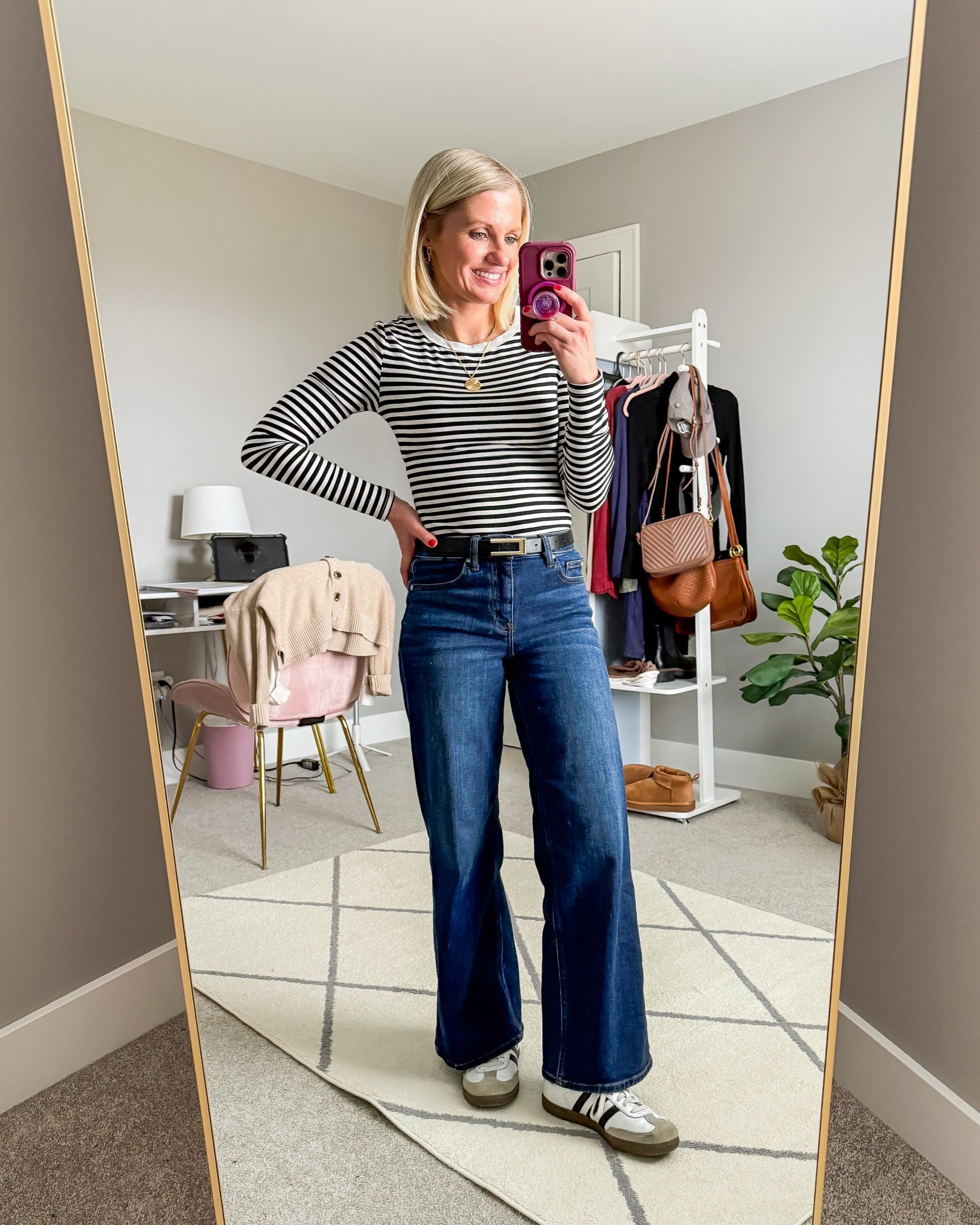 What I wore this week! Winter outfit with a striped shirt and wide leg jeans! 
Top- small
Jeans- 25/28"

#LTKootd #LTKPetite #LTKOver40