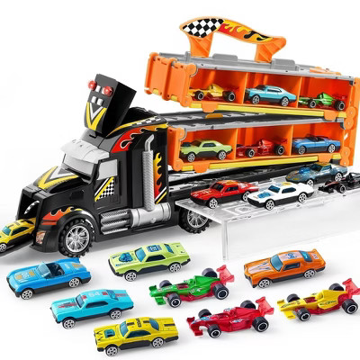 SYNCFUN Carrier Truck Toys, 5-FT Race Track and 12 Die-Cast Toy Cars, Racing Car with Lights & Sounds, Truck Toy Gift for 2 3 4 5 Years Old Boys Girls | Target