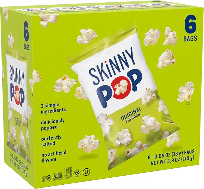 SkinnyPop Popcorn, Original, Whole Grain, Dairy-Free Snack, 0.65oz Bags (6ct) | Amazon (US)