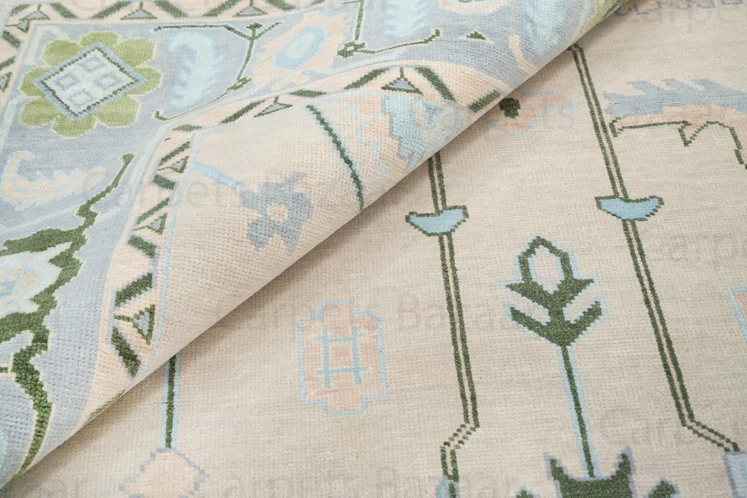 Cream Oushak Rug, Beige Blue Green, Hand-knotted Wool Turkish Carpet AR_3630 - Etsy | Etsy (US)