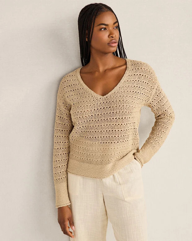 Textured Cotton V-Neck Sweater | Talbots