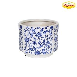 Vigoro 6 in. Ophelia Small Blue and White Porcelain Pot (6 in. D x 4.9 in. H) 527403 - The Home D... | The Home Depot
