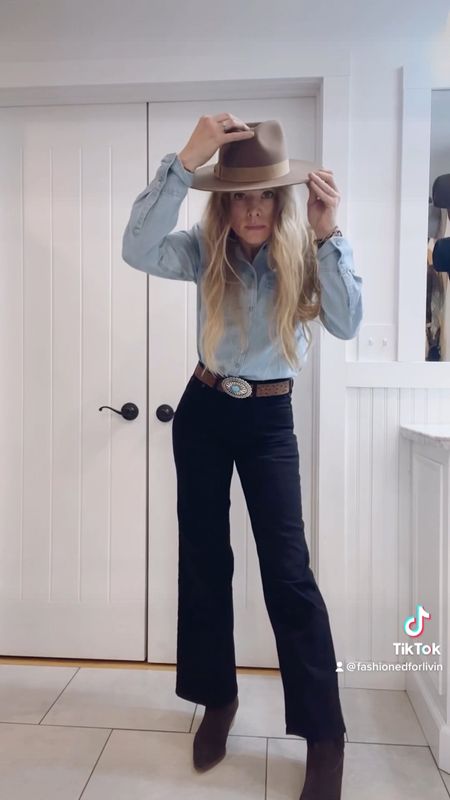 #westernoutfit

Size reference 5’ 9” 140 lbs

Western denim shirt - medium tall (I would get a small tall but I have broad shoulders 🤦🏼‍♀️🙃 and need the extra room)

Black jeans - 4 (normally wear a 27 in most things)


Walmart finds. Free assembly. Walmart jeans. Western outfit. Western style. Rancher hat. Cowboy hat. Chambray shirt. Turquoise. Cowgirl. Cowboy boots.


#LTKstyletip #LTKFind #LTKunder100