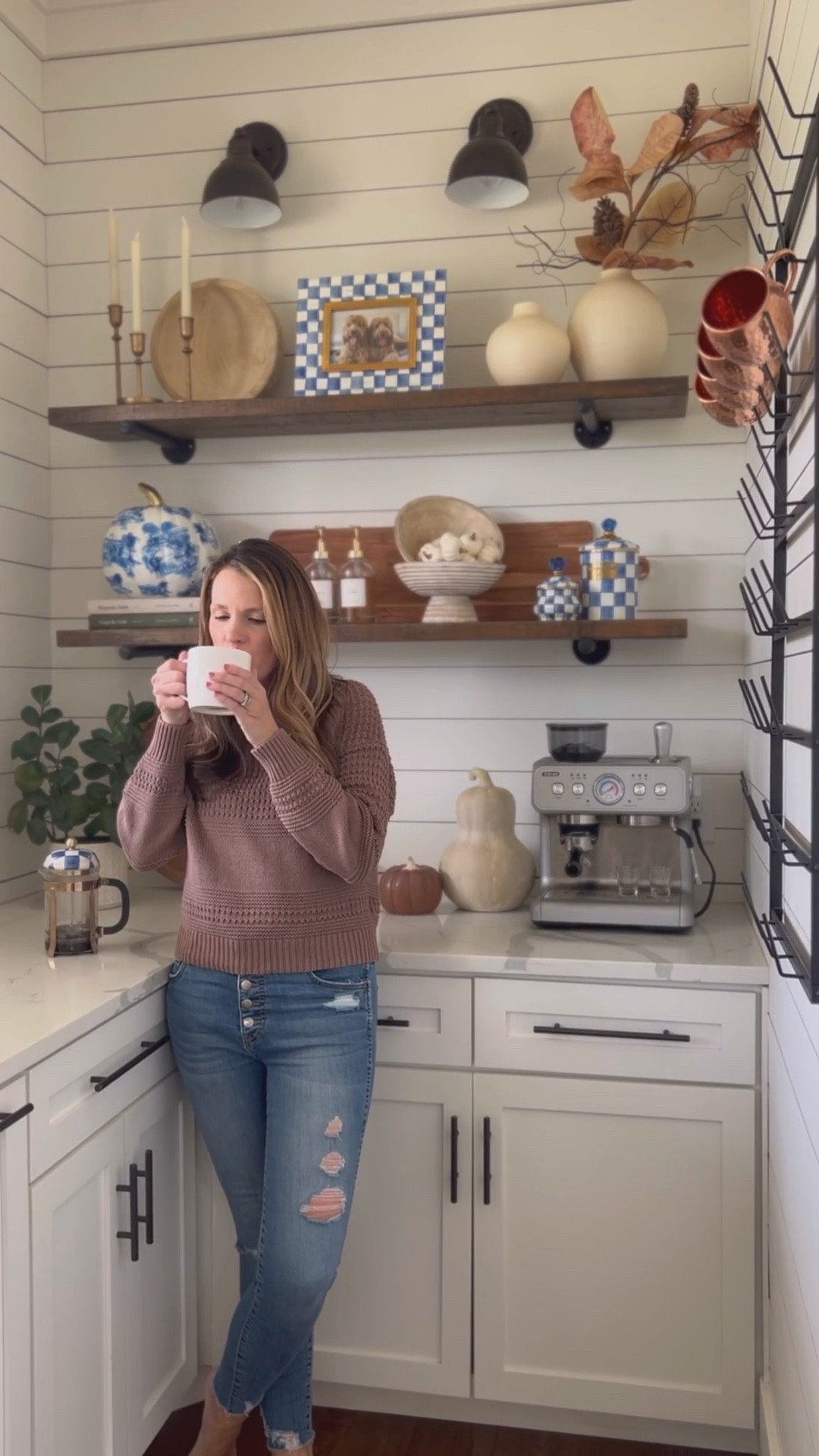 Coffee bar fall decor using royal blue pieces from Mackenzie Childs! I loved how these colors came together for the season. Such a fun mix of muted fall tones and bright happy blue! 

#LTKSeasonal #LTKHome #LTKStyleTip