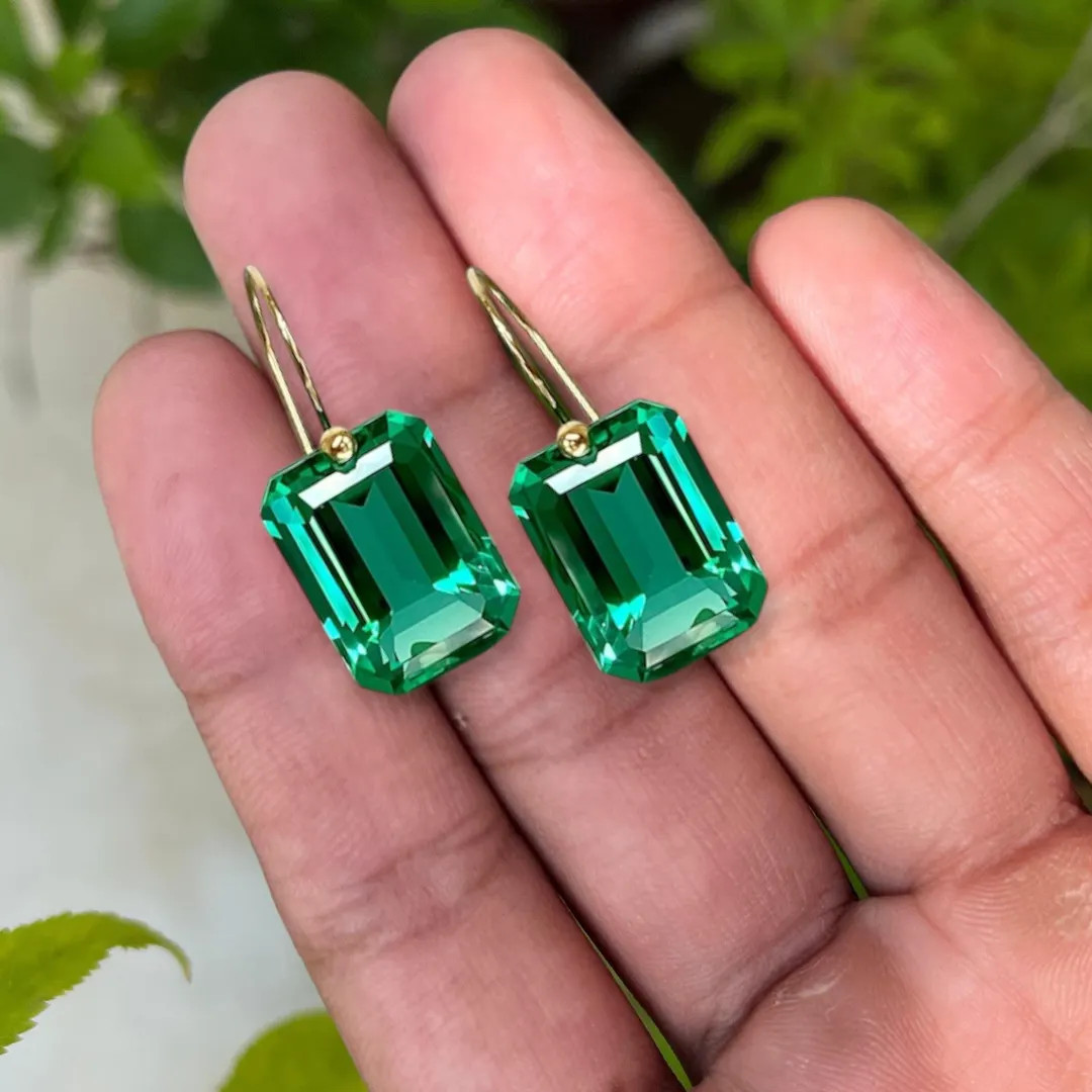 Emerald Cut Emerald Dangle Earrings: Sterling Silver May Birthstone - Etsy | Etsy (US)